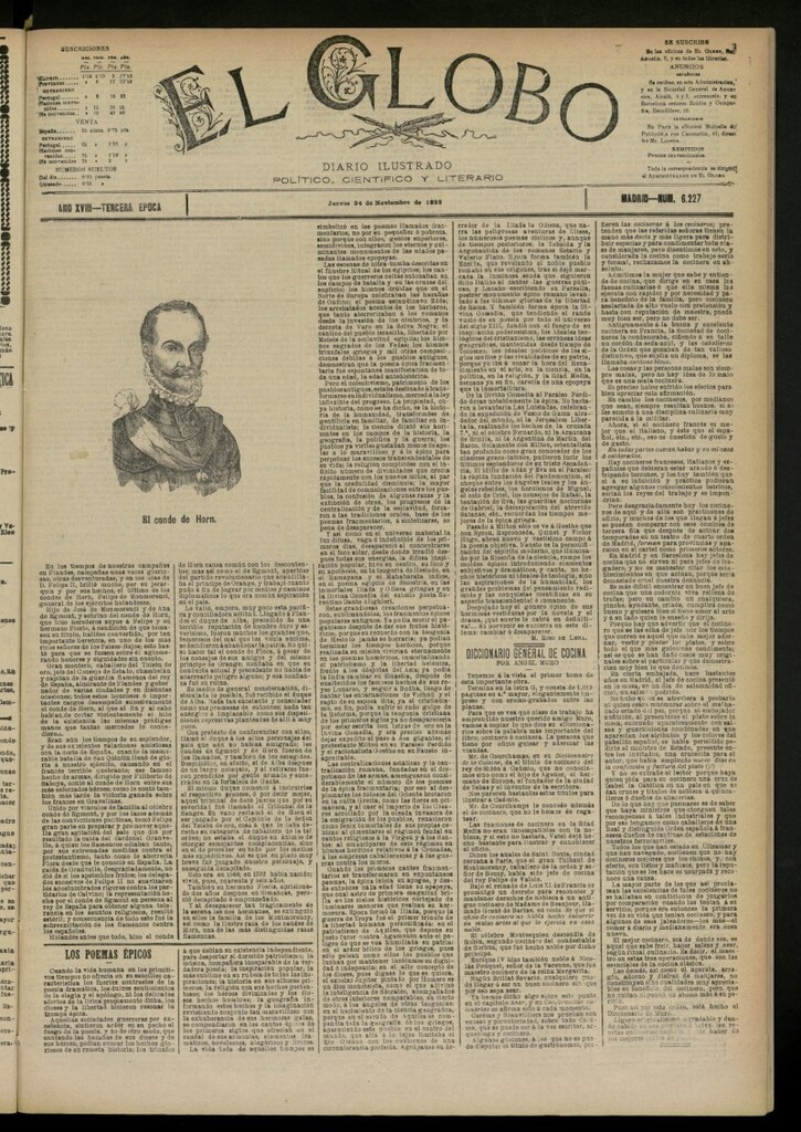 Miniatura de El Globo : diario ilustrado del 24 de noviembre de 1892, nº 6227