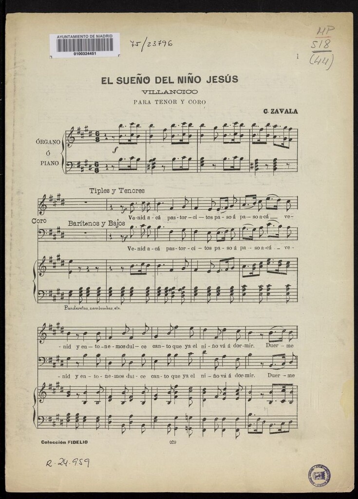 Miniatura de El sueño del Niño Jesús: villancico: para tenor y coro. Villancico viejo a tres