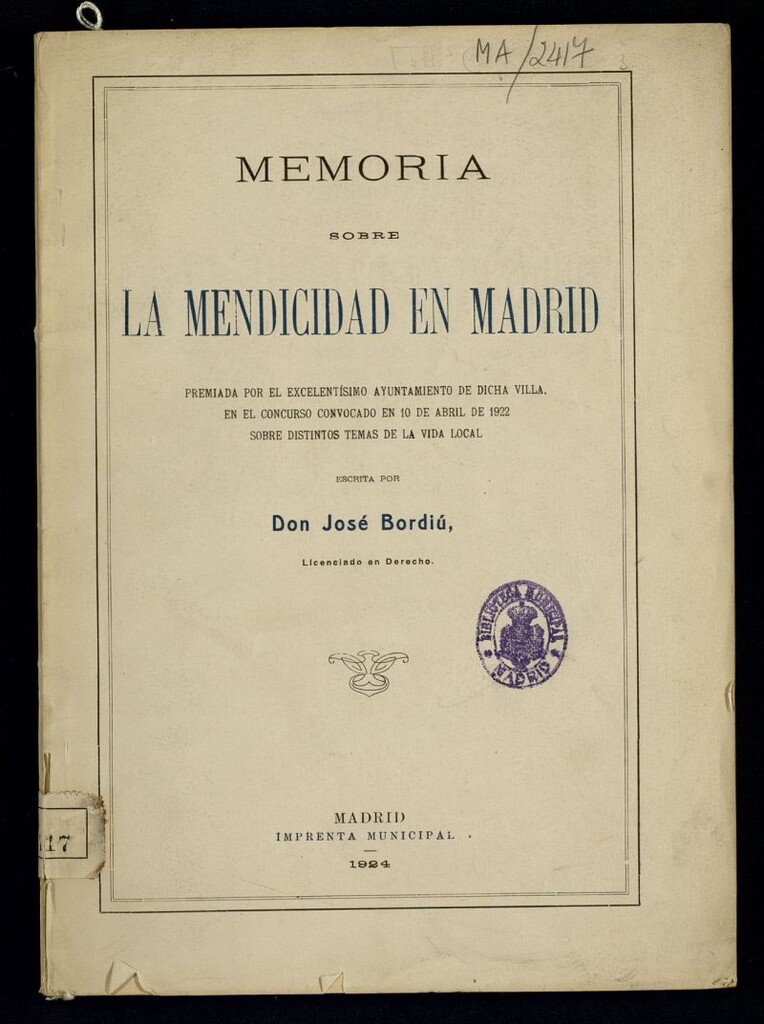Miniatura de Memoria sobre la mendicidad en Madrid