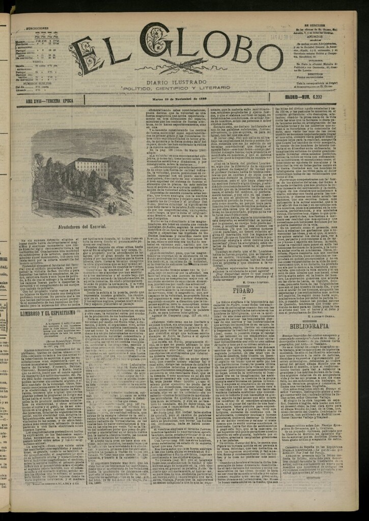 Miniatura de El Globo : diario ilustrado del 29 de noviembre de 1892, nº 6232