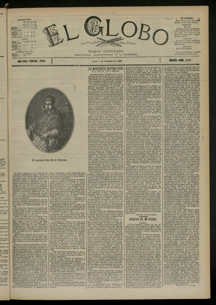 Miniatura de El Globo : diario ilustrado del 5 de diciembre de 1892, nº 6238