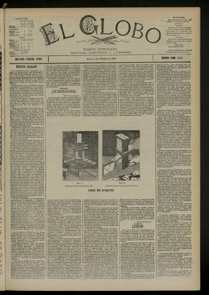 Miniatura de El Globo : diario ilustrado del 6 de diciembre de 1892, nº 6239