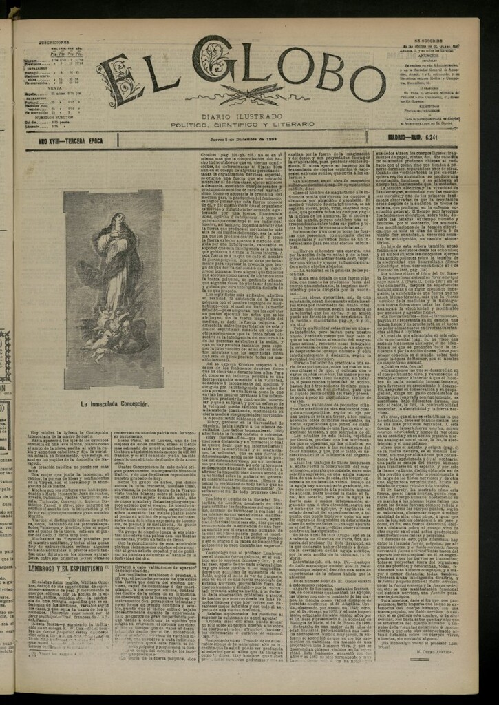 Miniatura de El Globo : diario ilustrado del 8 de diciembre de 1892, nº 6241