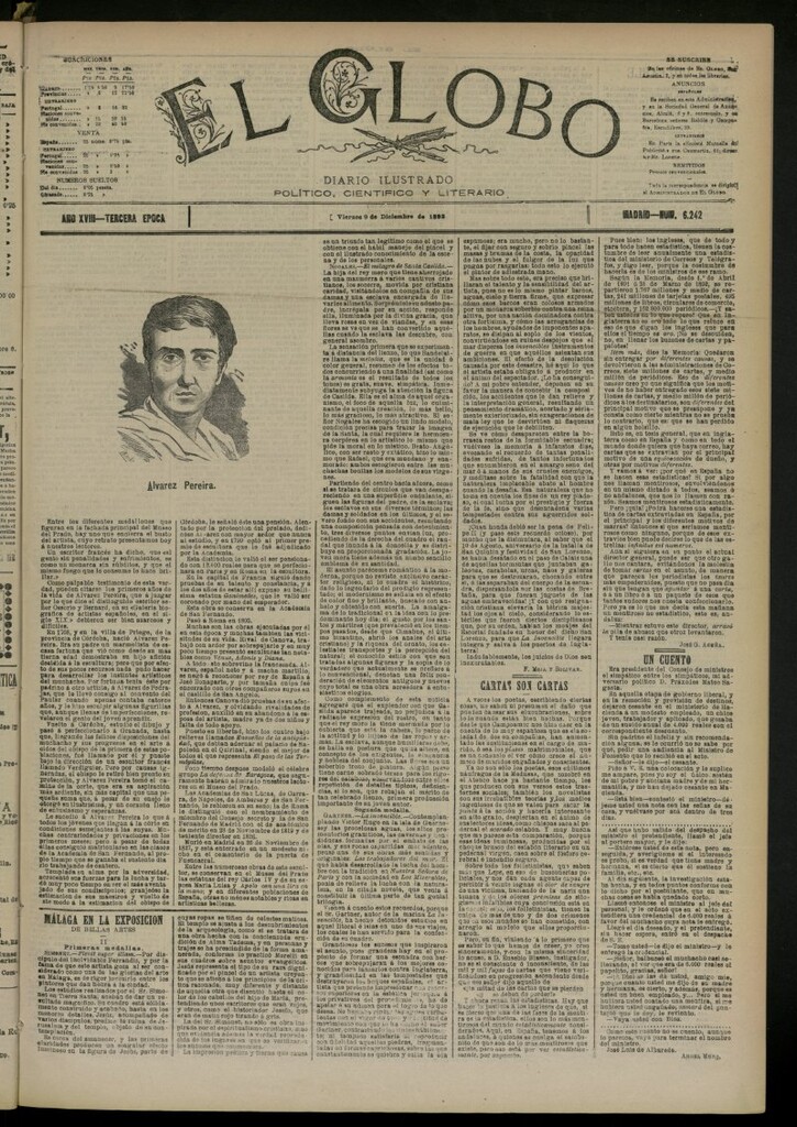 Miniatura de El Globo : diario ilustrado del 9 de diciembre de 1892, nº 6242