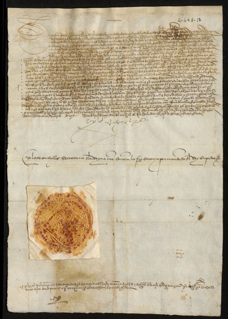 Miniatura de Provisión del rey don Fernando dirigida al Concejo de Madrid, autorizando la venta de  mil quinientos maravedíes de censo y un par de capones, para comprar una casa donde more el corregidor y se instale  la cárcel de la Villa