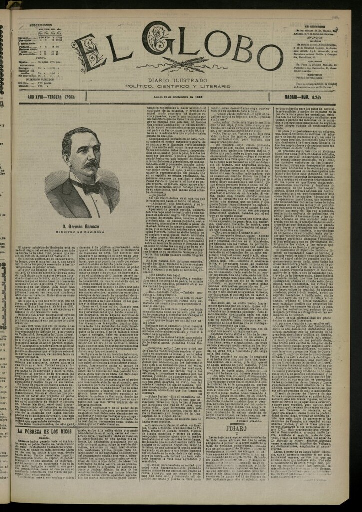 Miniatura de El Globo : diario ilustrado del 12 de diciembre de 1892, nº 6245