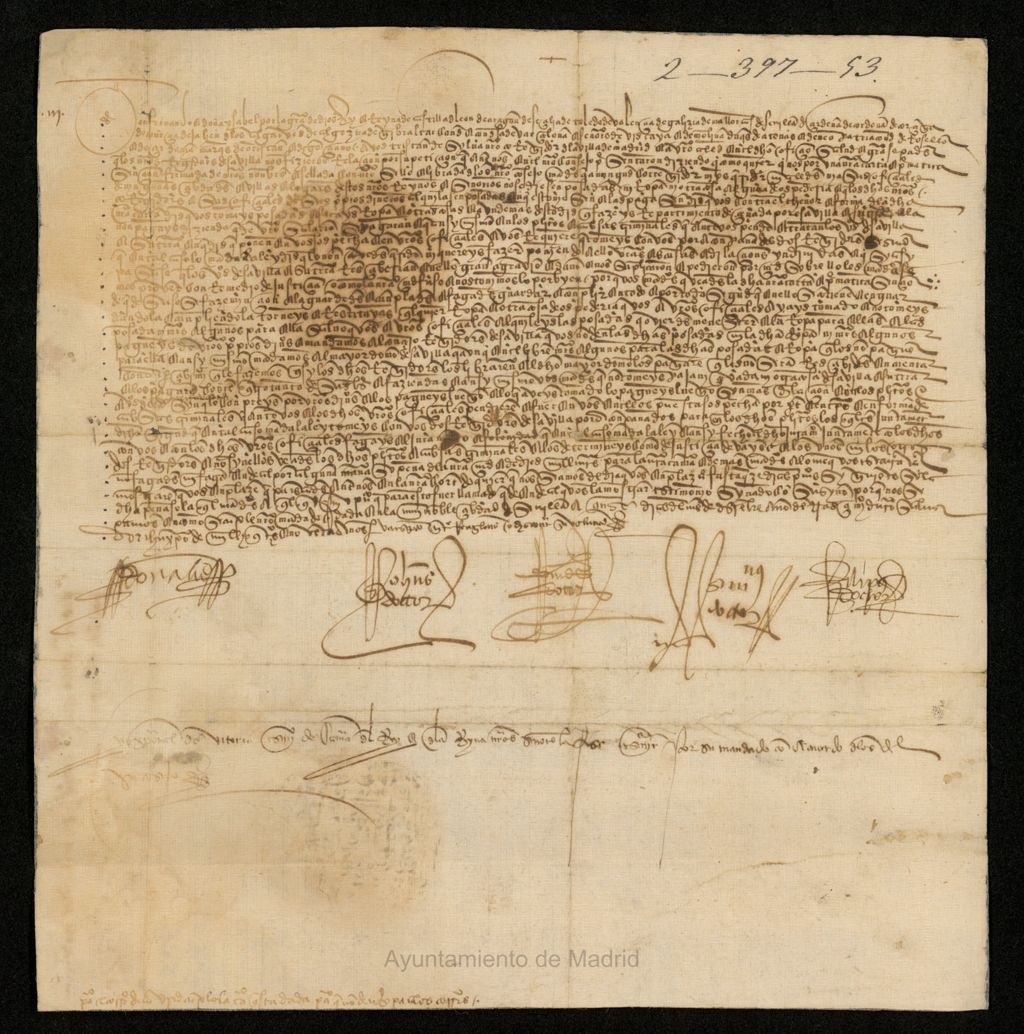 Miniatura de Provisión del Consejo para que en cumplimiento de una carta expedida por los Reyes Católicos el corregidor de Madrid, Tristan de Silva, no pueda tomar posada ni ropas de los vecinos de la Villa, sin abonar su importe