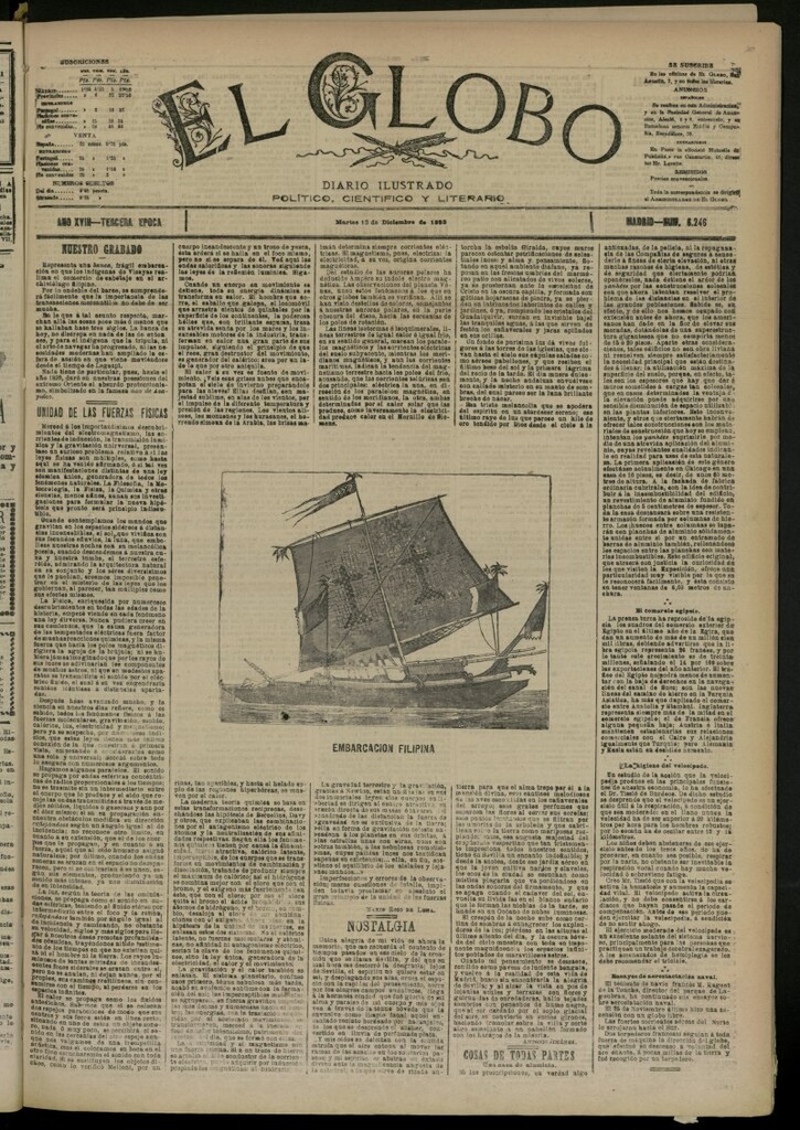 Miniatura de El Globo : diario ilustrado del 13 de diciembre de 1892, nº 6246