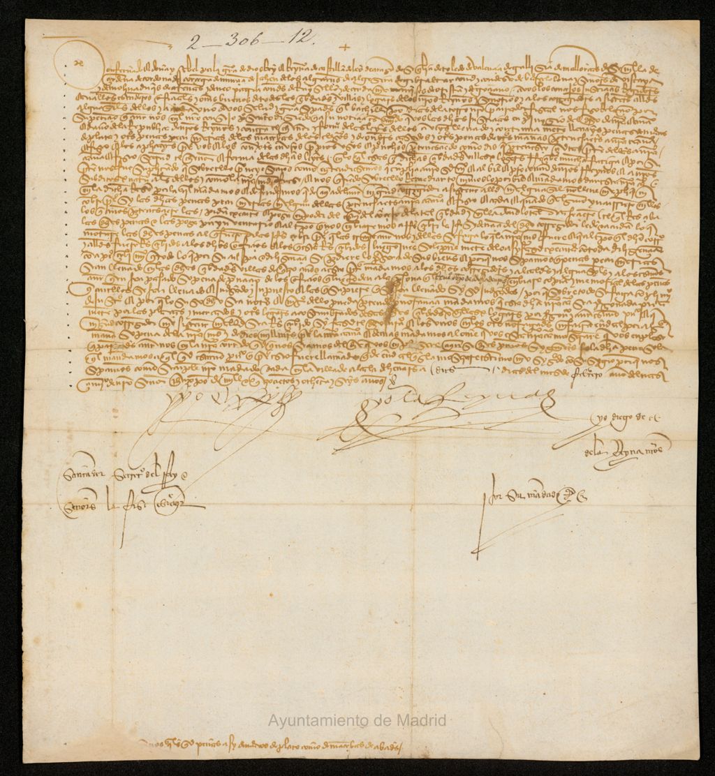 Miniatura de Cédula de los Reyes Católicos mandando que las penas pecuniarias impuestas a las mancebas de los clérigos se aplicasen únicamente en la Cámara y Fisco de sus Altezas
