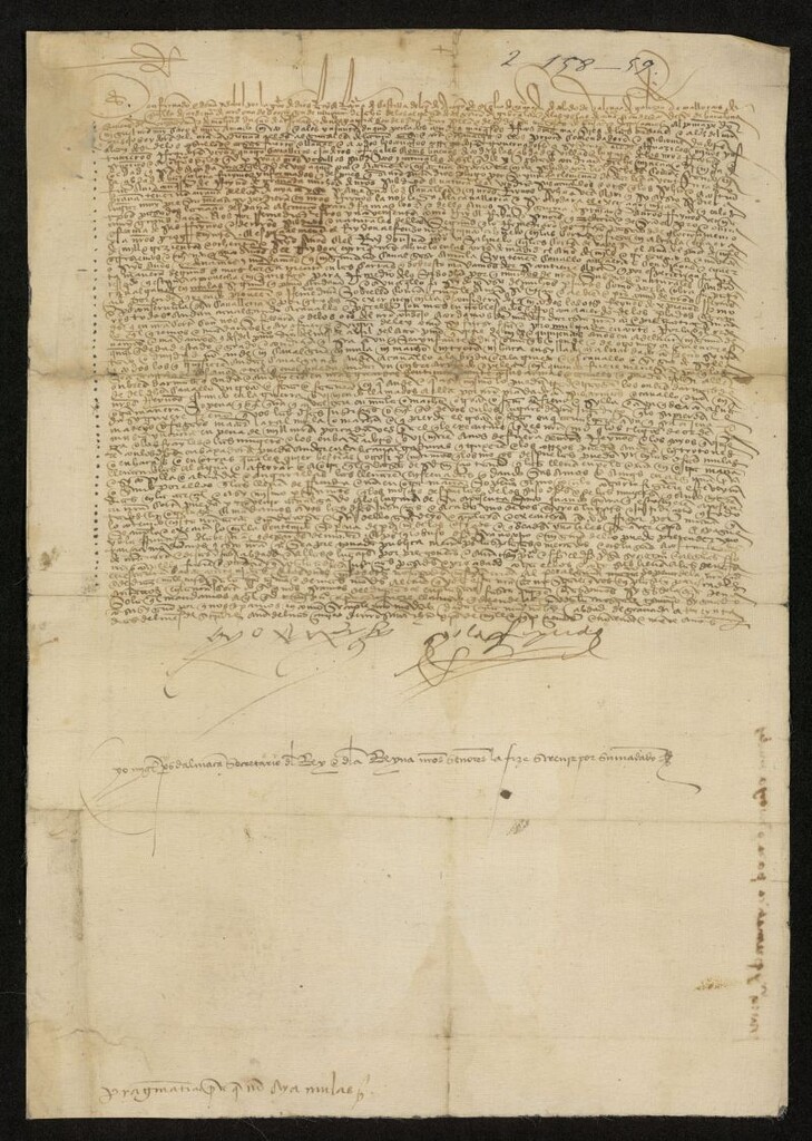 Miniatura de Pragmática de los Reyes Católicos haciendo obligatorio el uso de caballos a las personas pudientes y prohibiendo cabalgar en mulas, machos y otras bestias