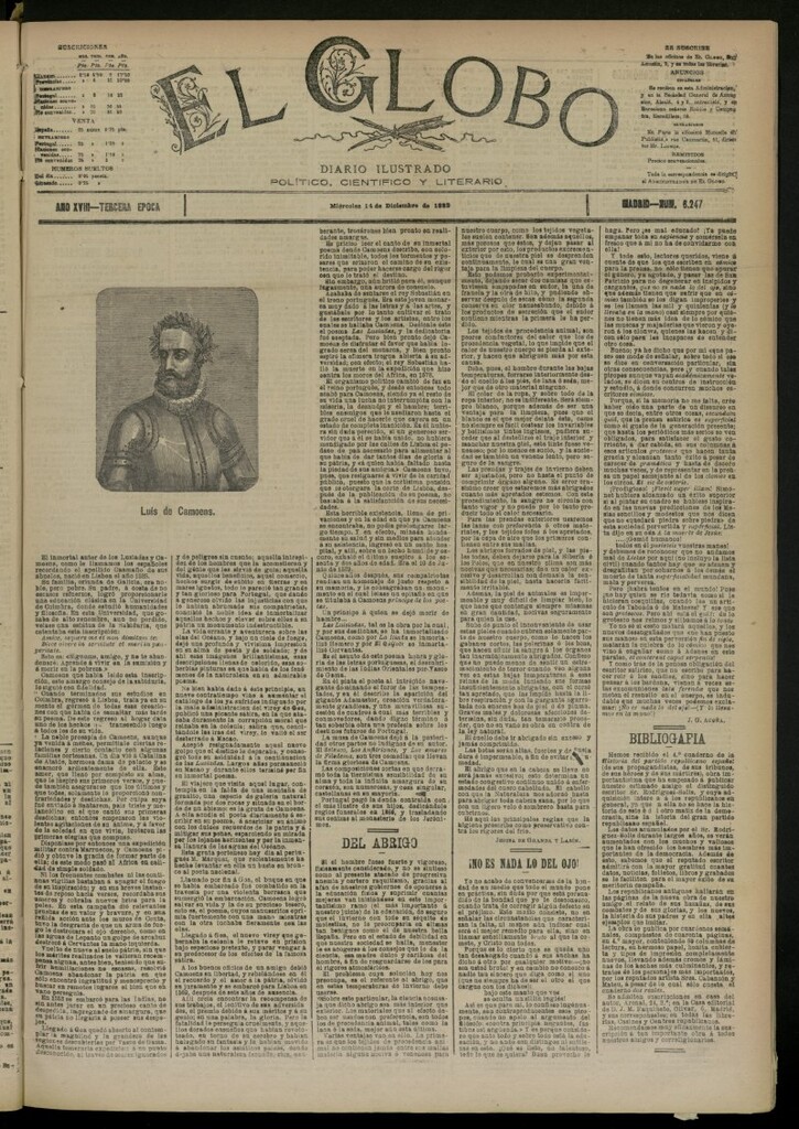 Miniatura de El Globo : diario ilustrado del 14 de diciembre de 1892, nº 6247