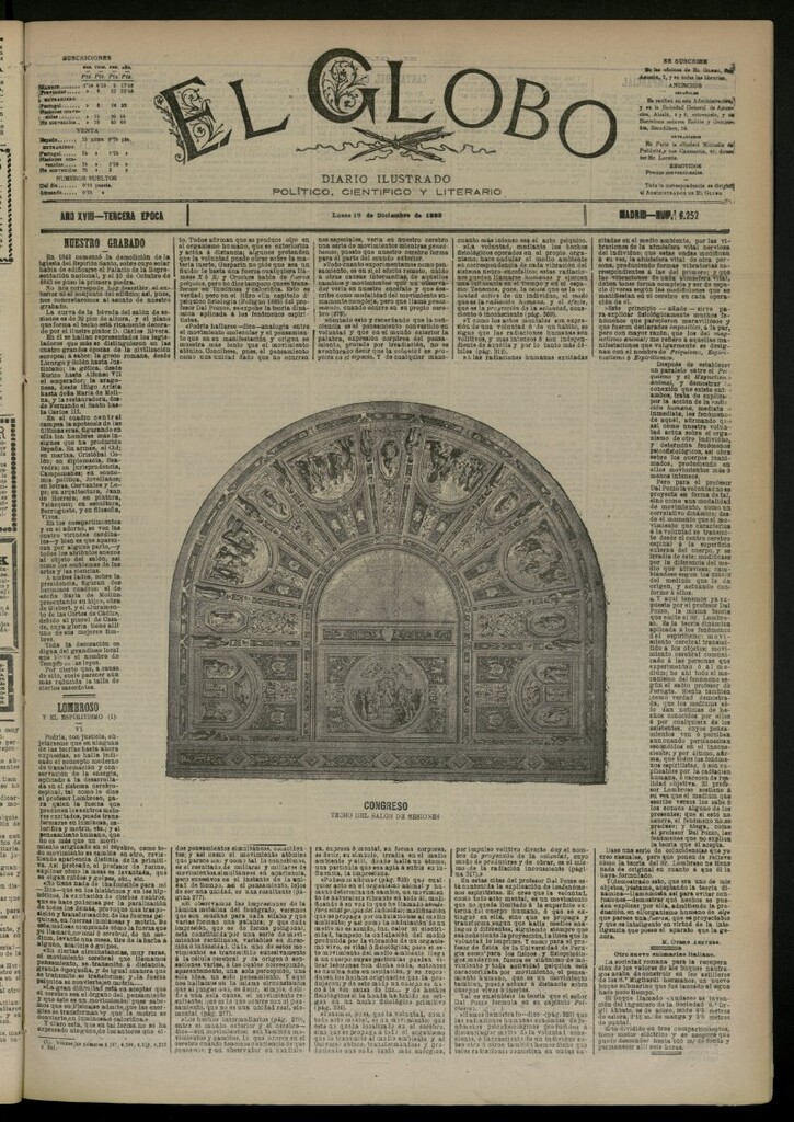 Miniatura de El Globo : diario ilustrado del 19 de diciembre de 1892, nº 6252