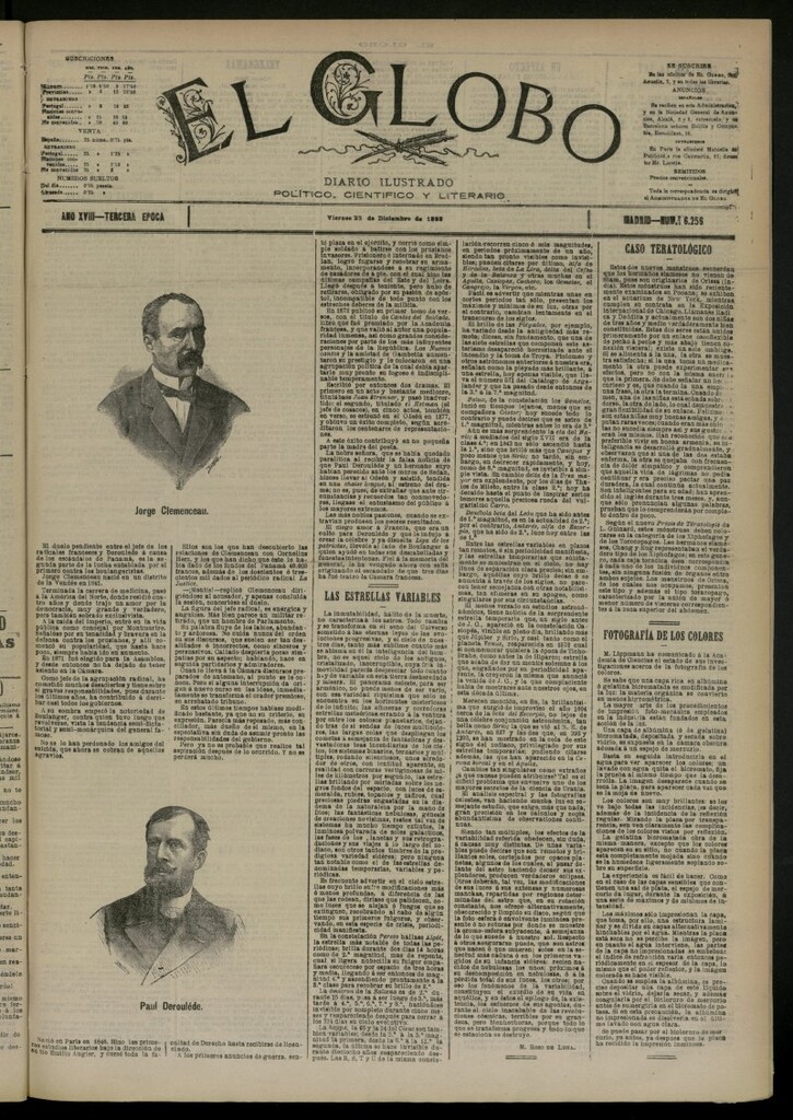 Miniatura de El Globo : diario ilustrado del 23 de diciembre de 1892, nº 6256