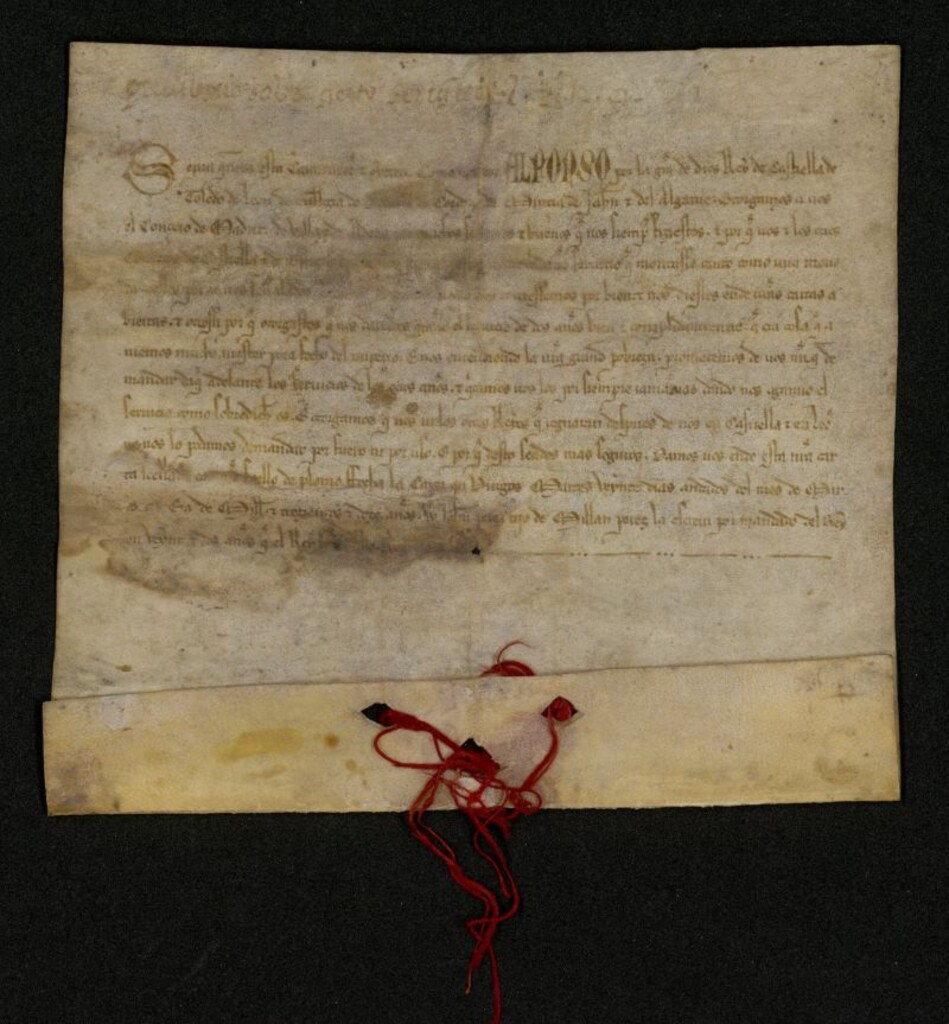 Miniatura de Carta plomada de Alfonso X eximiendo a Madrid de servicios