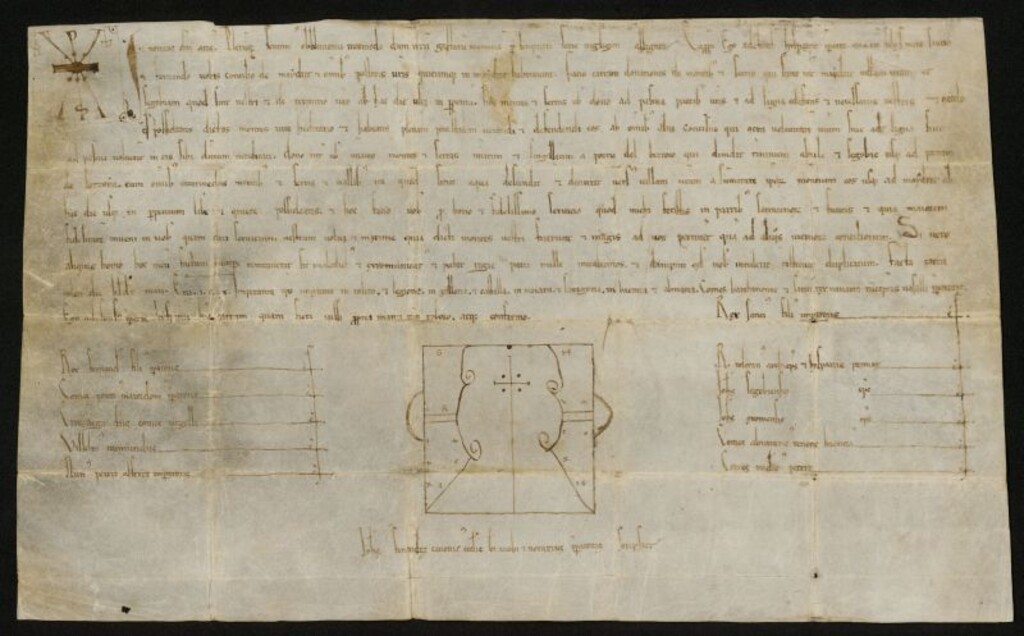 Miniatura de Privilegio de Alfonso VII, otorgando a Madrid la posesión de los montes, sierras y términos existentes entre dicha Villa y Segovia, desde el puerto del Berrueco hasta el de Lozoya