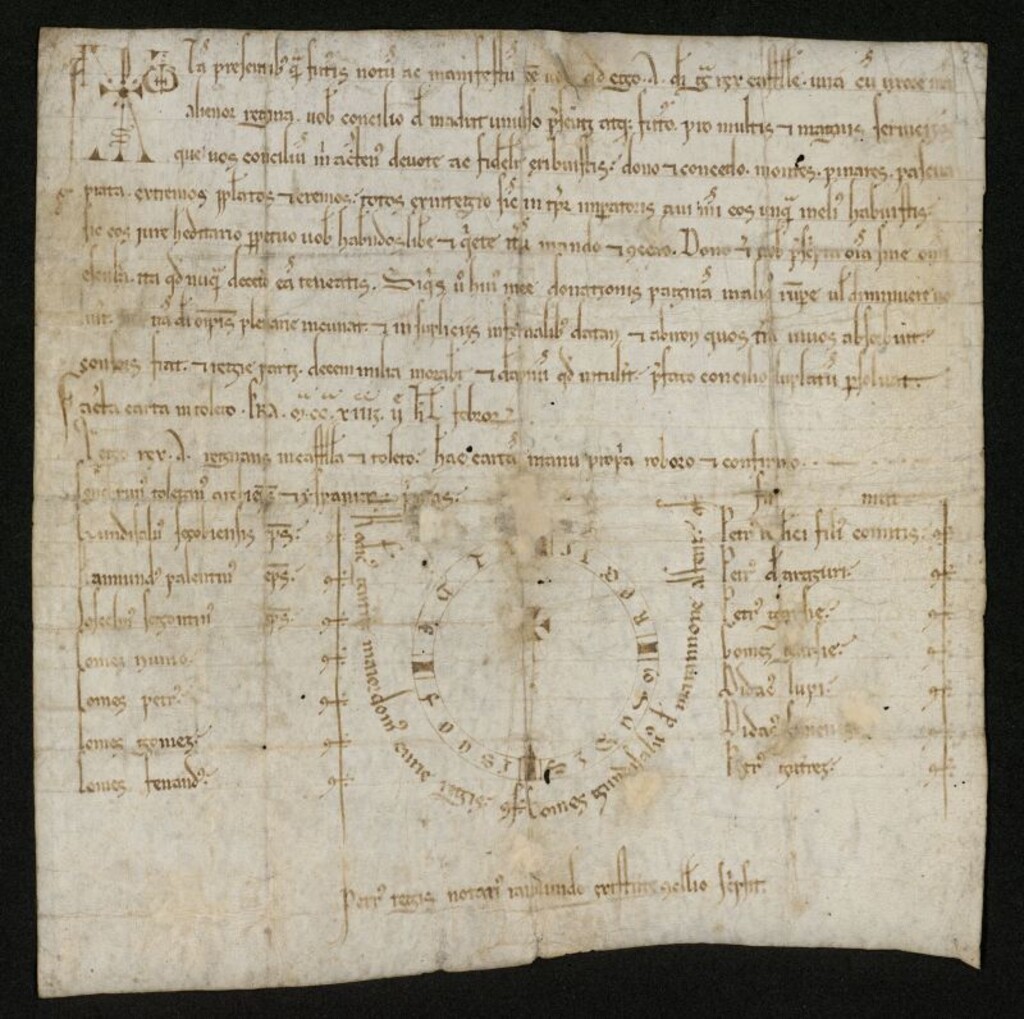 Miniatura de Privilegio rodado, otorgado a Madrid por Alfonso VIII, confirmando a la Villa en la posesión de todos los términos que le fueron reconocidos por Alfonso VII