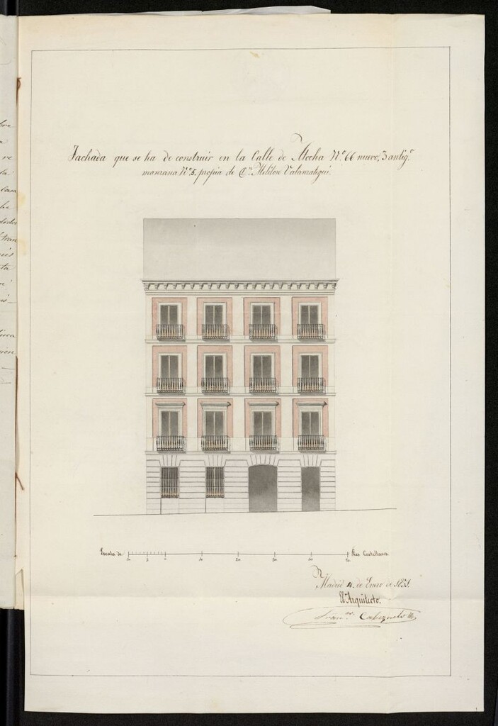 Miniatura de Licencia concedida a Don Melitón de Balanzategui para reformar un edificio en la calle Atocha 66 (antiguo 3), manzana 5