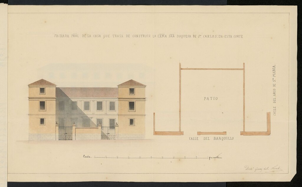 Miniatura de Licencia concedida a la Duquesa Viuda de San Carlos para construir una casa en la calle Barquillo con vuelta a la del Arco de Santa María, manzana 307