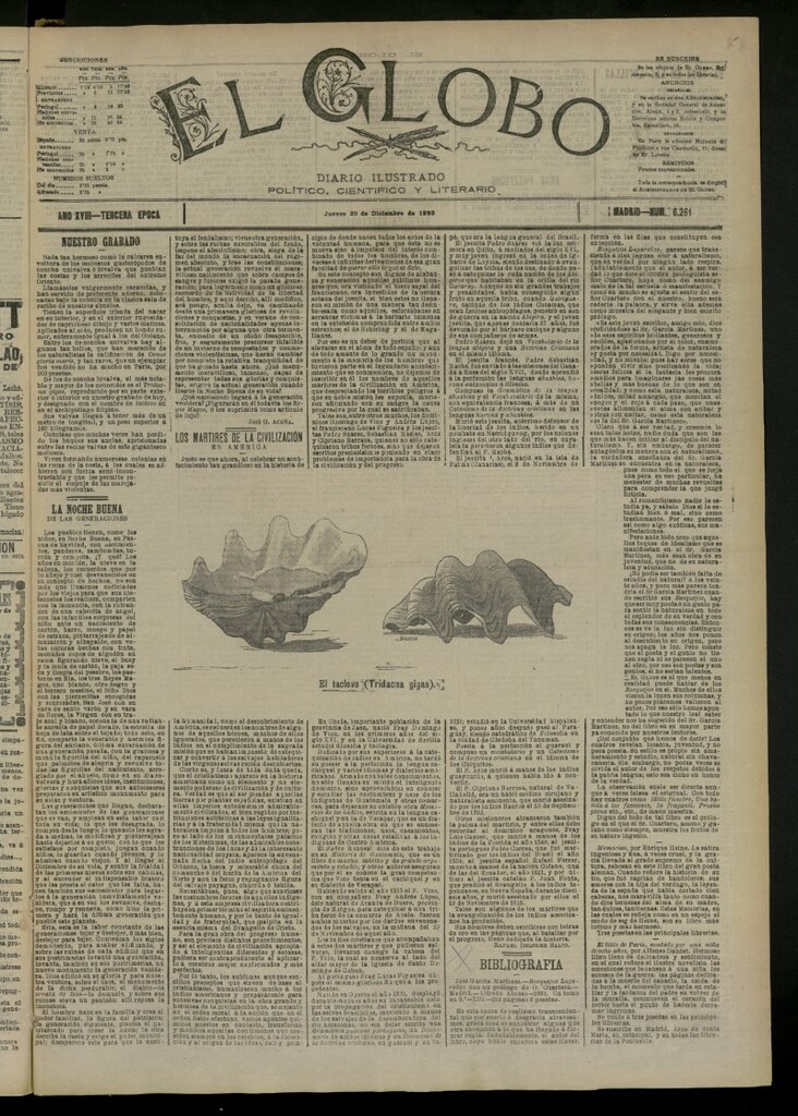 Miniatura de El Globo : diario ilustrado del 29 de diciembre de 1892, nº 6261