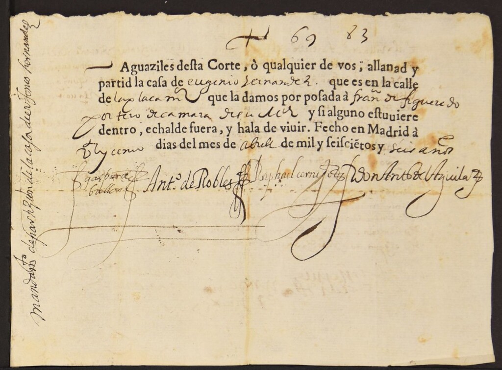 Miniatura de Aguaziles de la Corte, ó qualquier de vos, allanad y partid la casa de... [La Regalía de aposento en Madrid]
