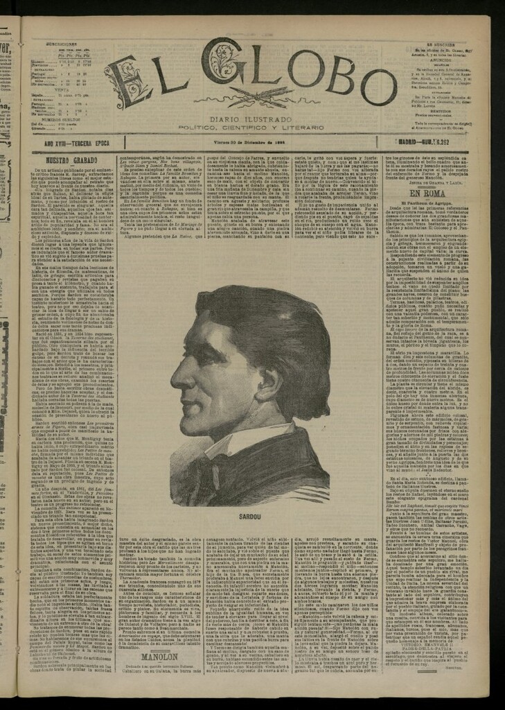 Miniatura de El Globo : diario ilustrado del 30 de diciembre de 1892, nº 6262