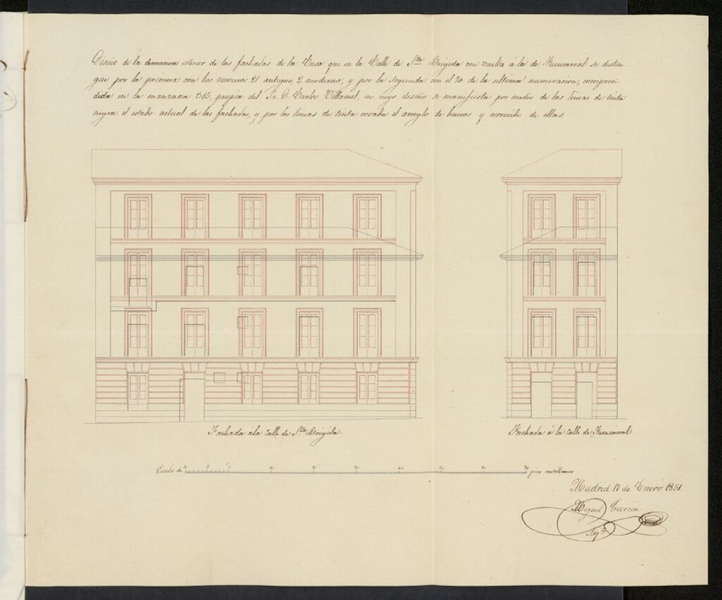 Miniatura de Permiso concedido a Don Carlos Villamín para levantar una tercera planta en la casa situada en la calle de Santa Brigida 2 (21 antiguo) con vuelta a la calle de Fuencarral 70, manzana 315