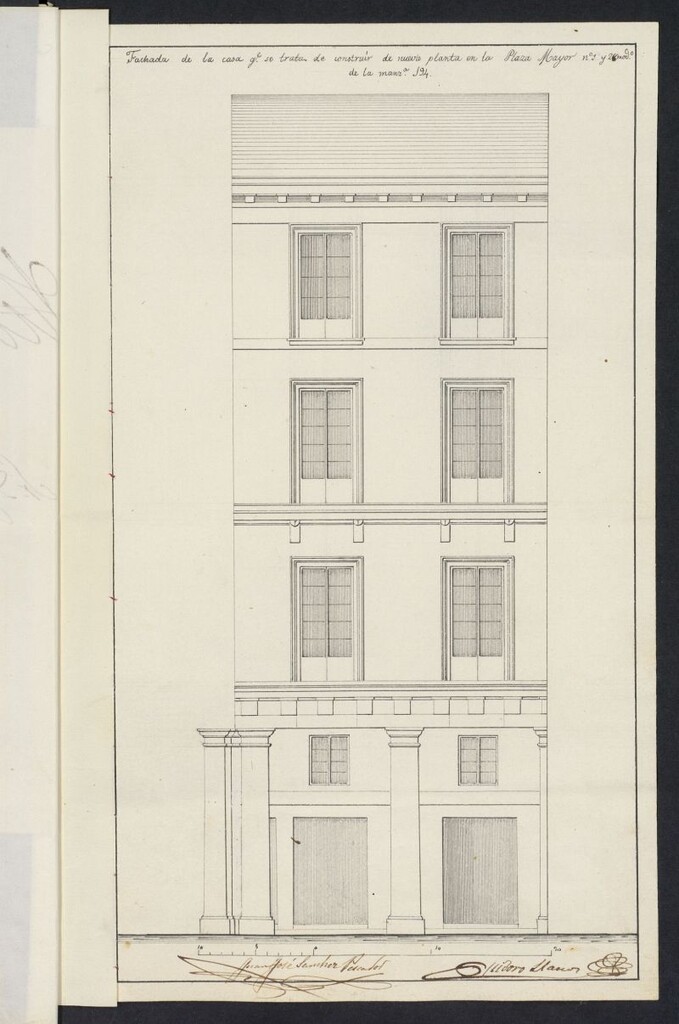 Miniatura de Licencia concedida a Don Miguel Lasa como apoderado de Don Francisco Zabala para construir una casa en la Plaza Mayor 2 (Antiguo), 28 (moderno), Manzana 194 y concesión de una indemnización por el exceso de coste de la fachada.