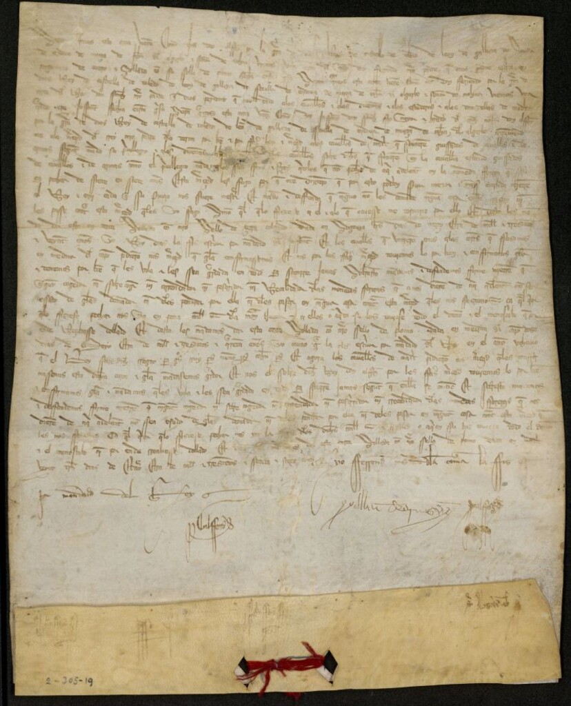 Miniatura de Carta plomada de Alfonso XI confirmando a los caballeros de Madrid la exención de moneda forera