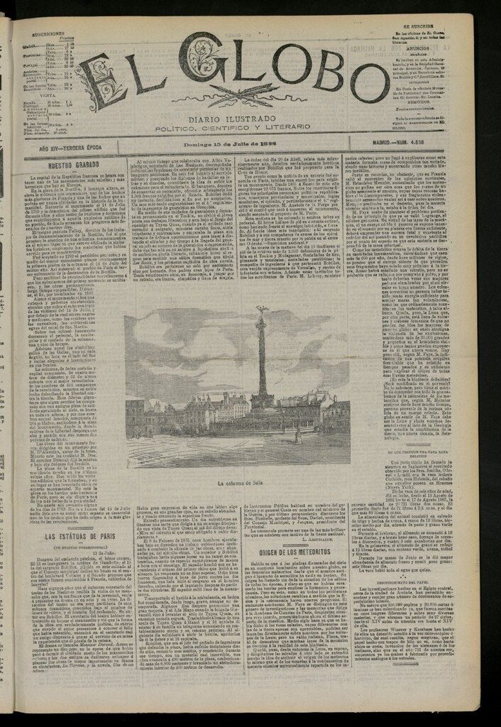 Miniatura de El Globo : diario ilustrado del 15 de julio de 1888, nº 4638