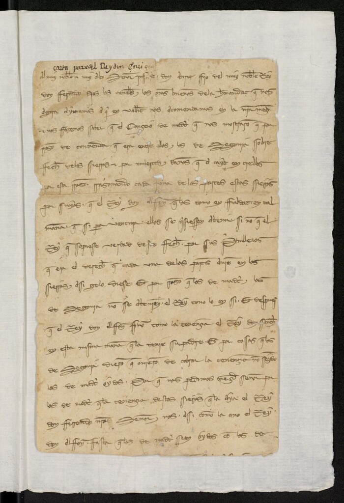 Miniatura de Carta del Concejo de la Hermandad al infante don Enrique proponiendo como solución, para evitar la contienda existente entre Segovia y Madrid por el Real de Manzanares, que la tenencia de dicho territorio la ostentara el rey don Fernando hasta que se dirima el litigio
