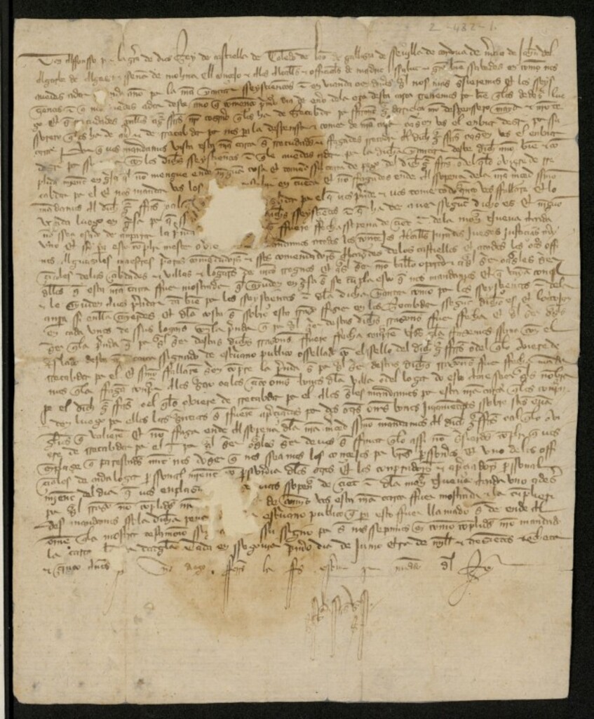 Miniatura de Provisión de Alfonso XI ordenando al Concejo de Madrid satisfacer la cantidad de seiscientos maravedís en concepto de yantar a García Fernández, cocinero real