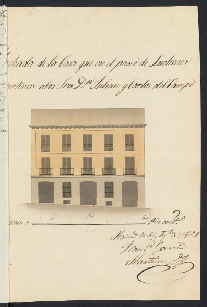 Miniatura de Licencia concedida a Don Julián del Campo para edificar en un terreno extramuros de la Puerta de Bilbao a la derecha del paseo de Luchana