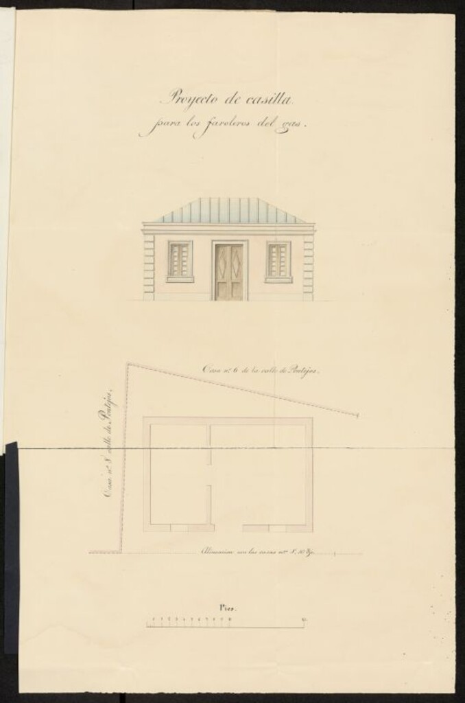 Miniatura de Licencia concedida a la Dirección del alumbrado de Gas para construir una casilla en la rinconada, frente a las casas de la calle Pontejos, 6 y 8