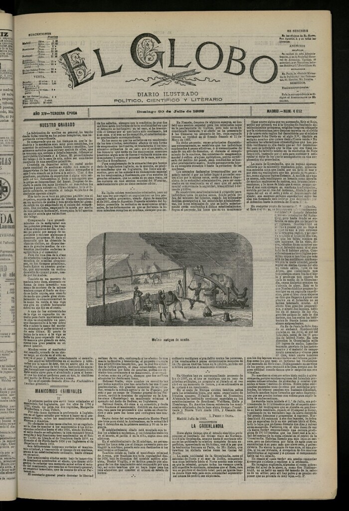 Miniatura de El Globo : diario ilustrado del 29 de julio de 1888, nº 4652