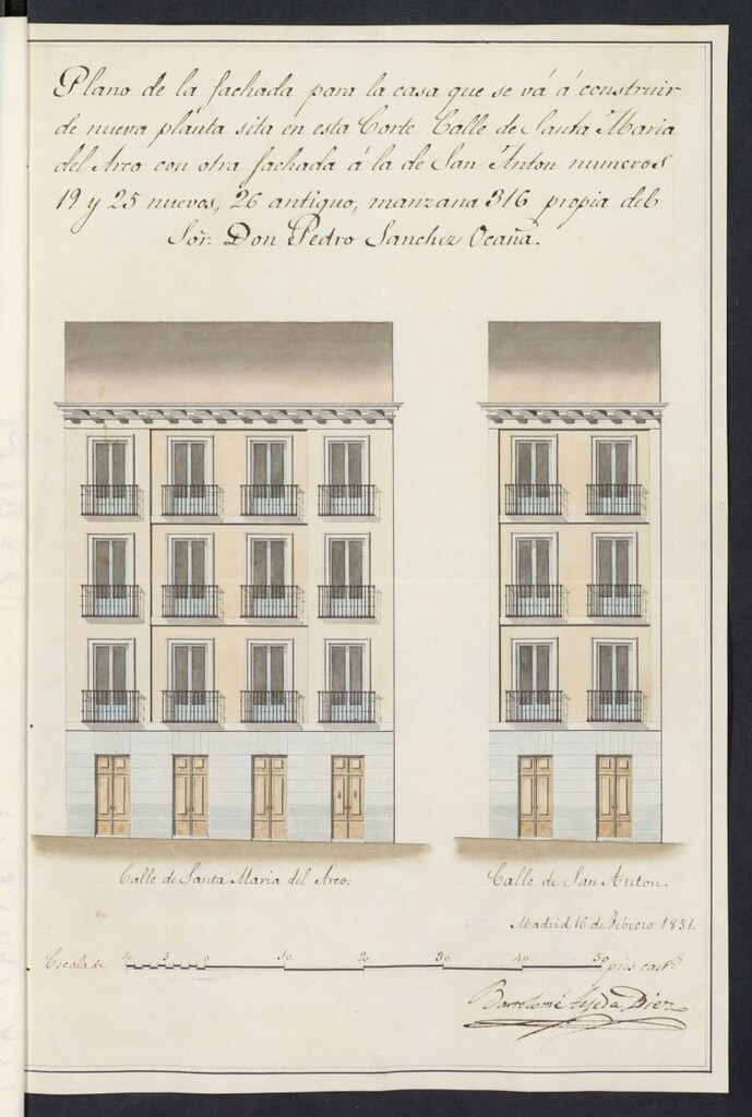 Miniatura de Licencia concedida a Don Pedro Sánchez Ocaña para edificar una casa en la calle del Arco de Santa María, 25 con accesorios a la de San Antón, 19