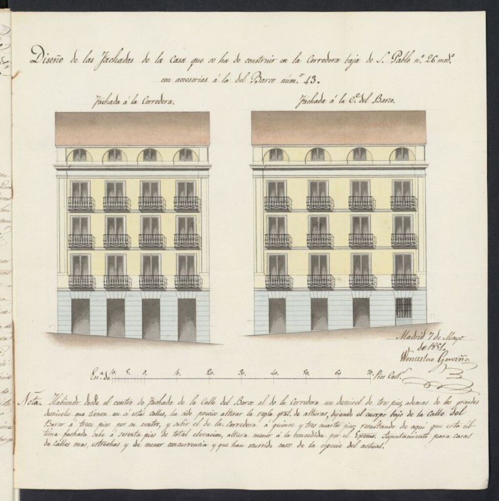 Miniatura de Licencia concedida a Don Juan Manuel Gómez para edificar en la Corredera Baja de San Pablo, 26, con accesorias a la del Barco, 43