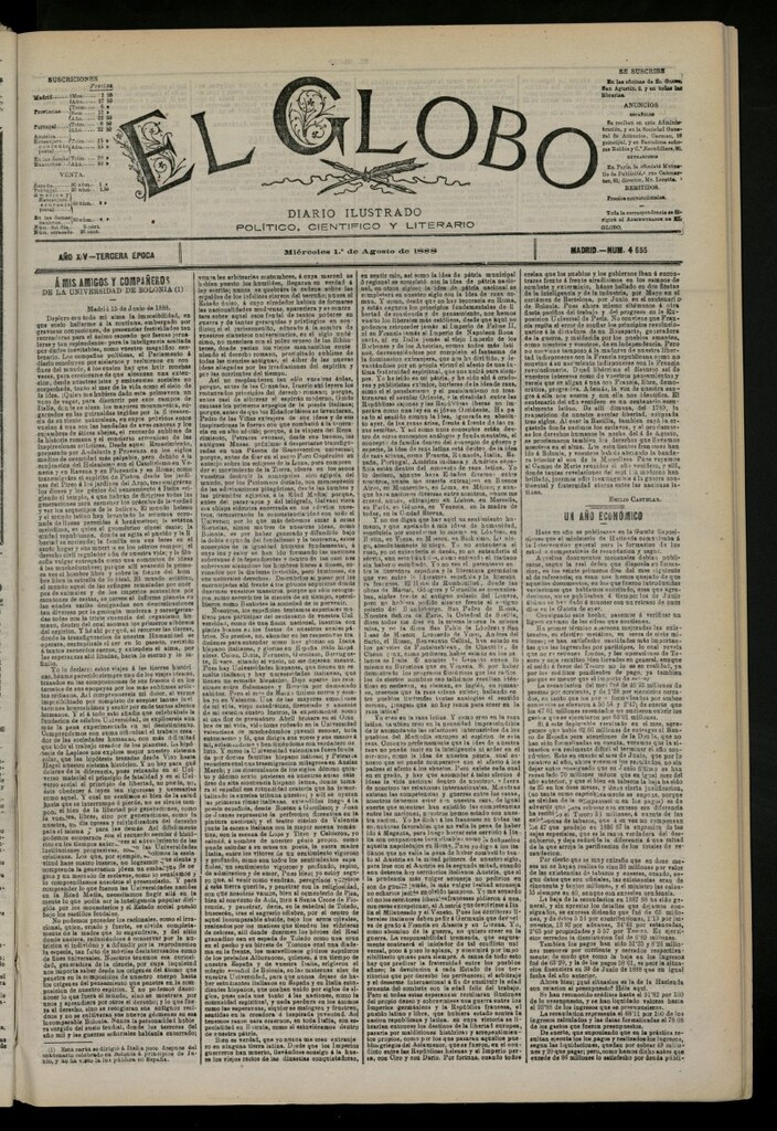 Miniatura de El Globo : diario ilustrado del 1 de agosto de 1888, nº 4655