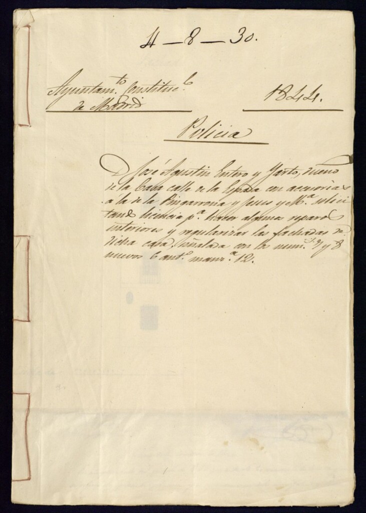 Miniatura de Don José Agustín Justero y Yarto, dueño de la casa de la calle de la Espada con accesorias a la de la Pingarrona y Jesus y María solicitando licencia para hacer algunos reparos interiores y regularizar las fachadas de dicha casa señalada con los números 7 y 8 nuevos 6 antiguos, manzana 12