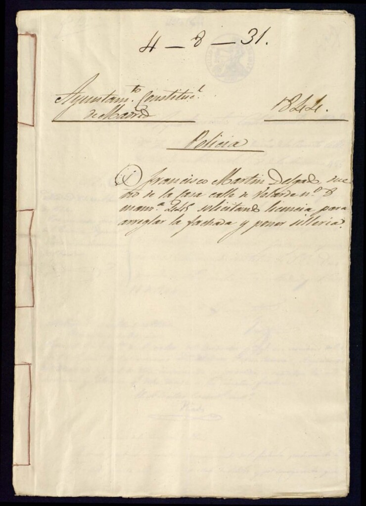 Miniatura de Don Francisco Marín Delgado dueño de la casa calle de Velarde, 8 manzana 445, solicitando licencia para arreglar la fachada y poner sillería