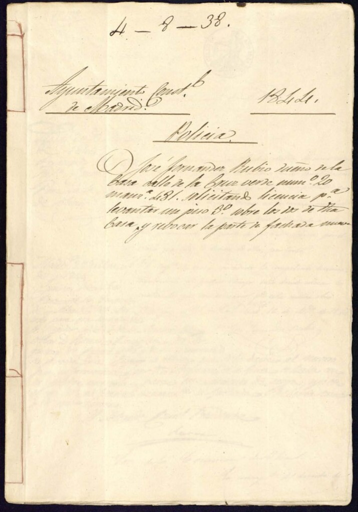 Miniatura de Don José Fernández Rubio, dueño de la casa de la Cruz Verde, 20, manzana 481, solicitando licencia para levantar un piso tercero sobre los dos de dicha casa y revocar la parte de la fachada nueva.