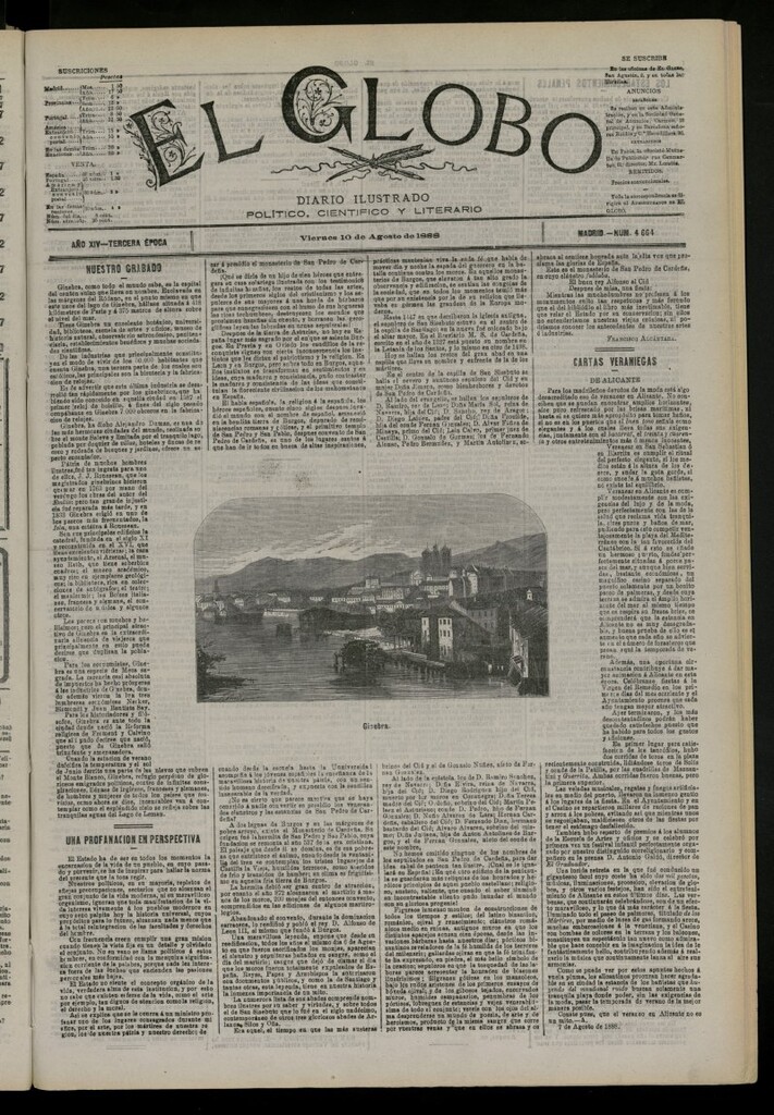 Miniatura de El Globo : diario ilustrado del 10 de agosto de 1888, nº 4664