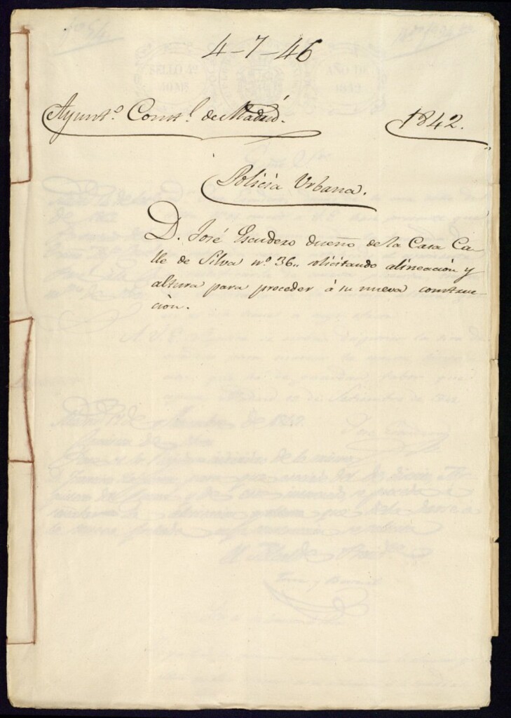 Miniatura de Don José Escudero, dueño de la casa de la calle de Silva, 36, solicitando alineación y altura para proceder a su nueva construcción.
