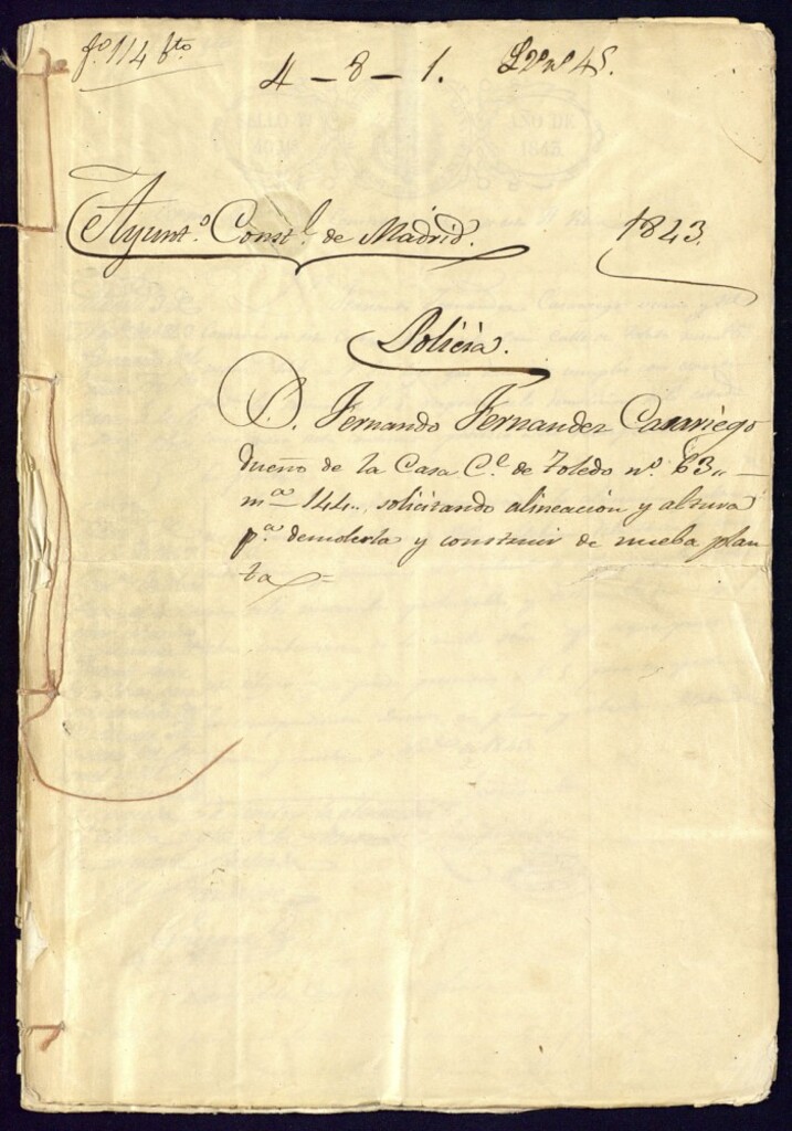 Miniatura de Don Fernando Fernández Casariego dueño de la casa calle de Toledo, 63, manzana 144, solicitando alineación y altura para demolerla y construir de nueva planta.