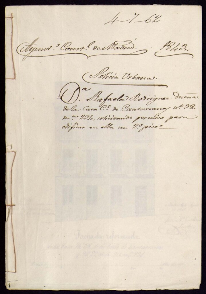 Miniatura de Doña Rafaela Rodríguez, dueña de la casa de la calle de Cantarranas, 38, manzana 231, solicitando permiso para edicar en ella un segundo piso