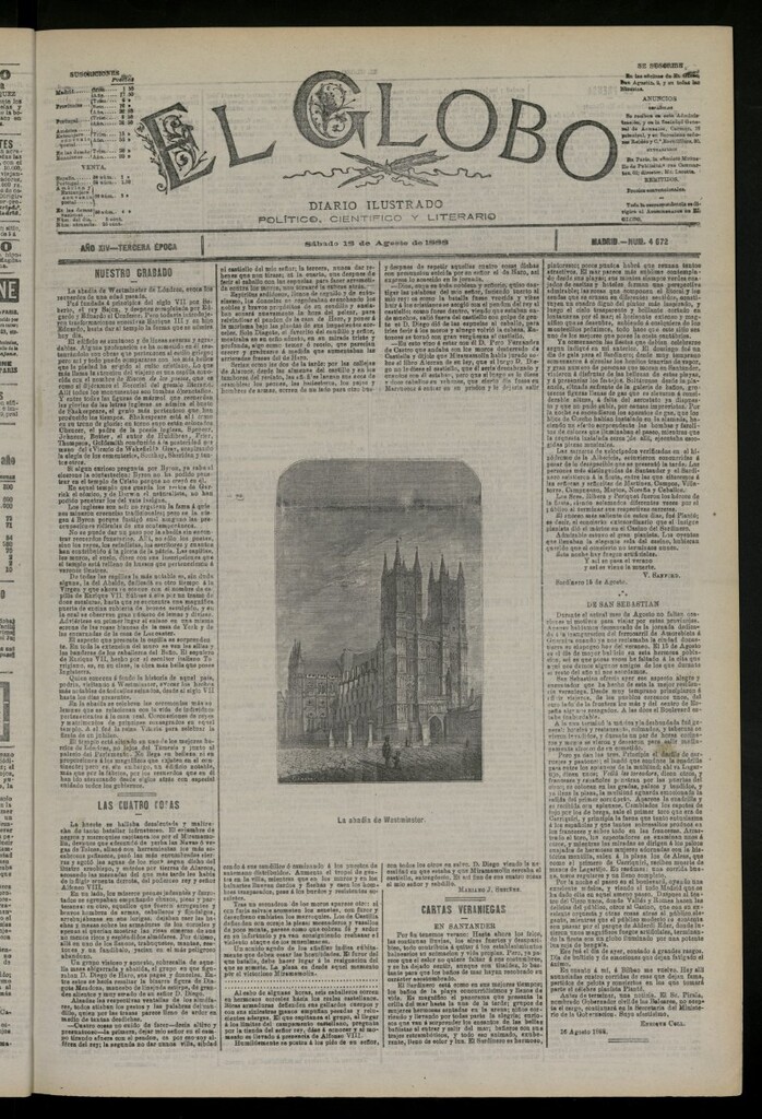Miniatura de El Globo : diario ilustrado del 18 de agosto de 1888, nº 4672