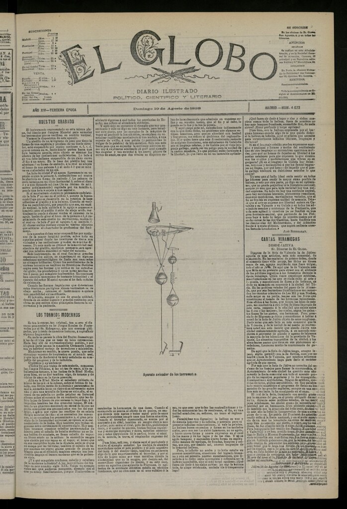 Miniatura de El Globo : diario ilustrado del 19 de agosto de 1888, nº 4673