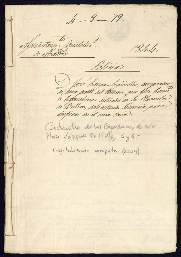 Miniatura de Don José Canga Argüelles, comprador de una parte del terreno que fue convento de capuchino situado en la Plazuela de Bilbao solicitando licencia para edificar en él una casa