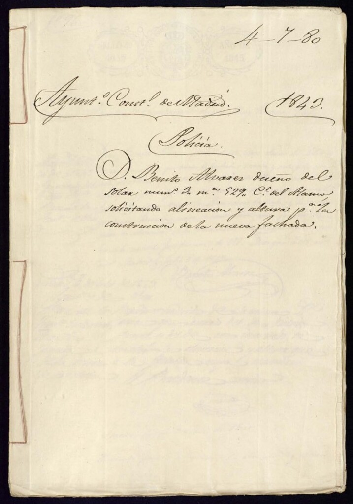 Miniatura de Don Benito Álvarez dueño del solar 3 manzana 529 calle del Álamo solictando alineación y altura para la construcción de la nueva fachada.