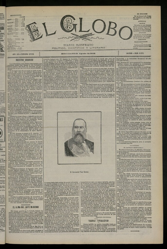 Miniatura de El Globo : diario ilustrado del 22 de agosto de 1888, nº 4676