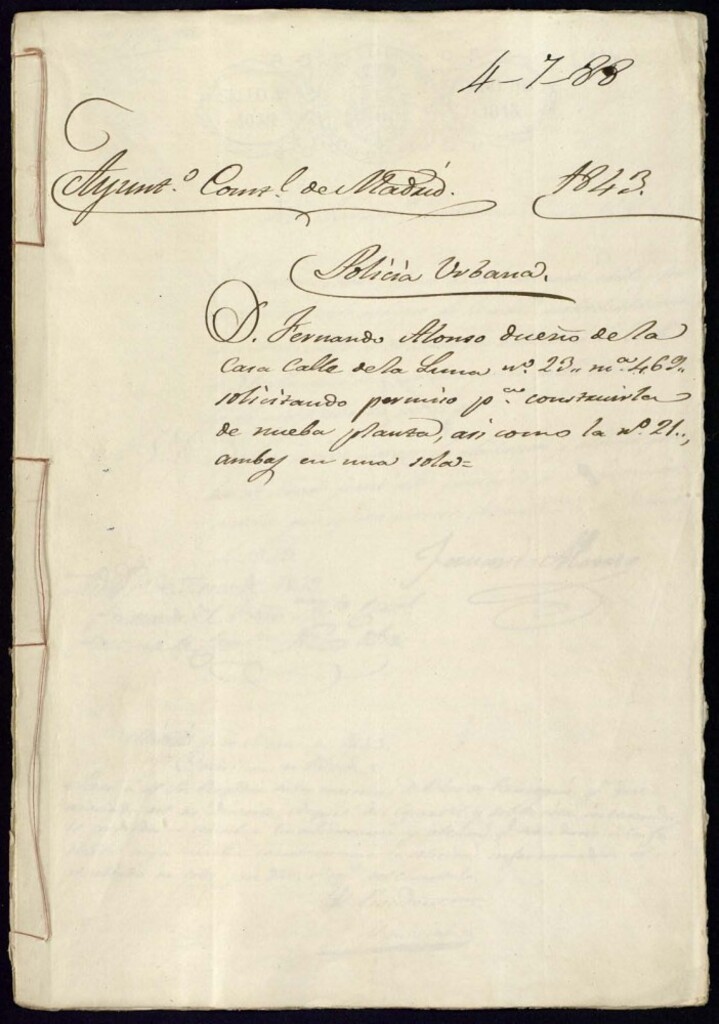 Miniatura de Don Fernando Alonso, dueño de la casa de la calle de la Luna, 23, manzana 469, solictando permiso para construirla de nueva planta, así como la , 21 ambas en una sola.